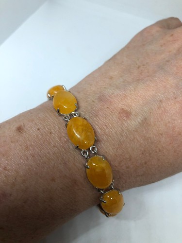 Vintage Yellow Jade Bracelet Silver