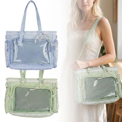 Sac bandoulière polyester transparent spacieux avec poches filet et latérales - Photo 1/4