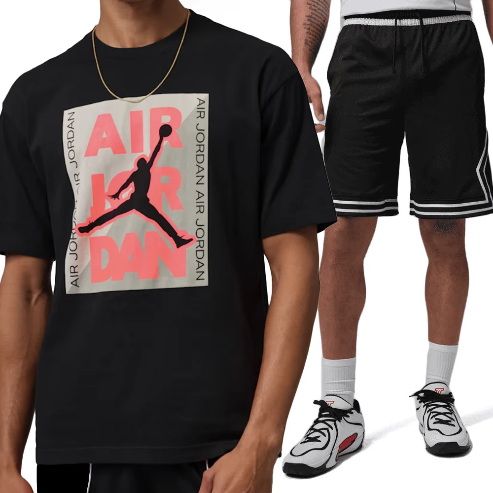 Conjunto Jordan Hombre Shorts y Camiseta T-Shirt Negro Algodón Nuevo S-XL