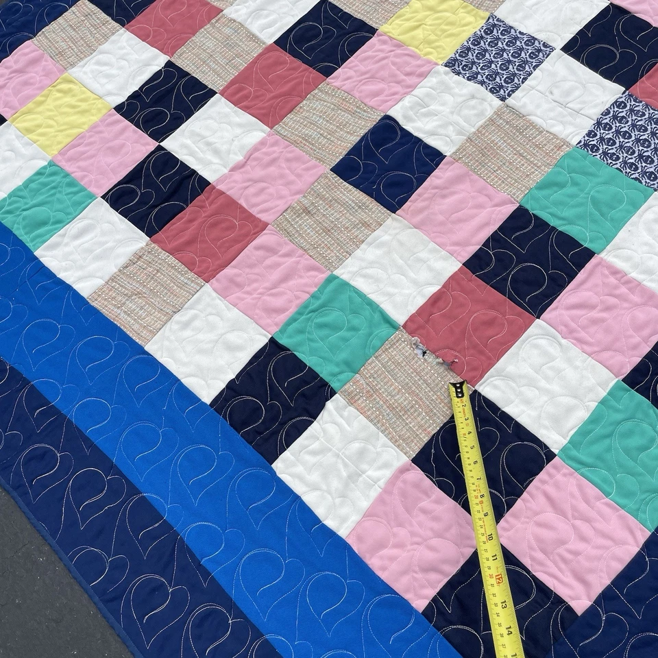 Vintage Multicolor Quilt 60” x 88” in Embroidery Pantograph Patchwork Handmade - Image 3 of 4