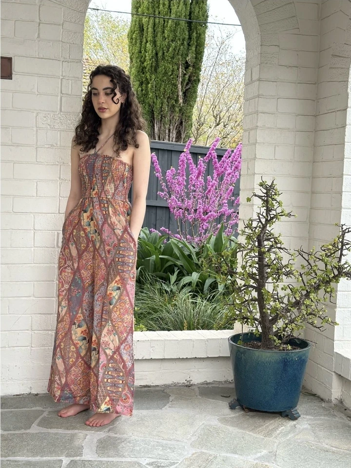 Tigerlily Jumpsuit Womens 12 AU / 8 US Patchwork Print Wide Leg Boho Hippie - image 3 of 4