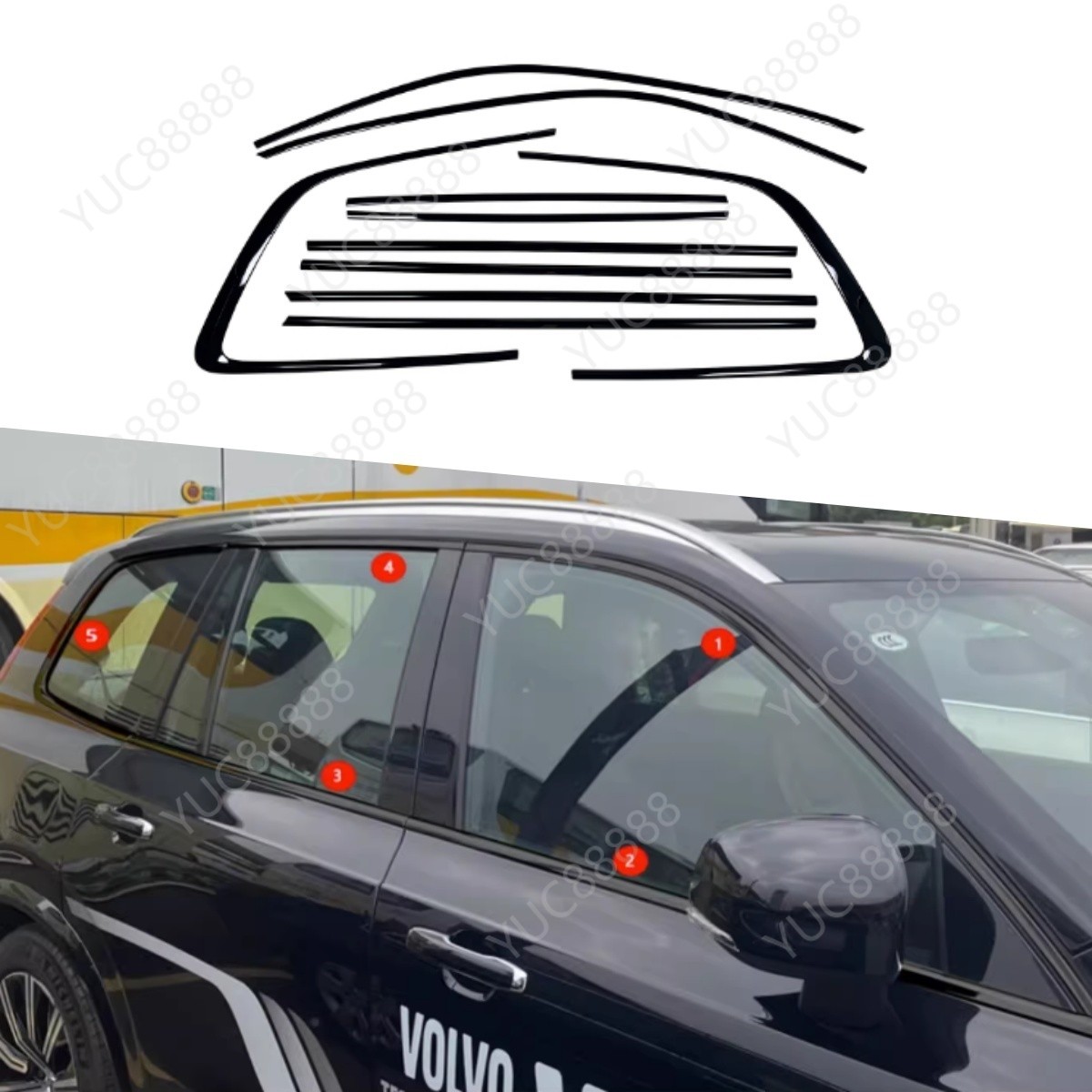 Gloss Black Steel Windows Sill Molding Strip Cover Trim For 2016-2026 Volvo XC90
