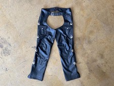 Vintage Fashions by Espinoza s Black Leather Moto Biker Chaps Pockets USA