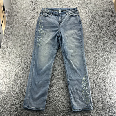 Style & Co Jeans Women 14 Blue Cotton Denim Straight Faded Stretch Embroidered