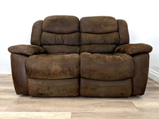 SOFA 2 Seater Dual Manual Recliner Padded Arms Brown Suede FREE DELIVERY