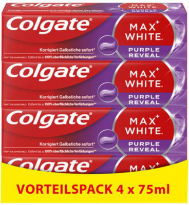 Colgate Zahnpasta Max White Purple Reveal whitening Zahncreme Fluorid 4x 75ml