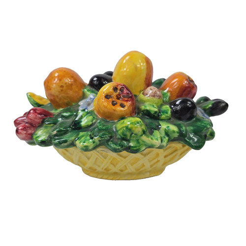 VTG Italian Majolica Ceramic Fruit Bowl Centerpiece Basket Lidded