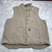 Carhartt V33 266 Sherpa Lined Duck Canvas Vest XL Tall Beige Workwear Utility