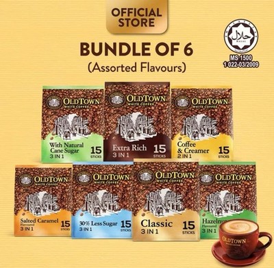 (6 Packs) OLDTOWN White Coffee 15 Sticks Premix Instant HALAL Malaysian Blend