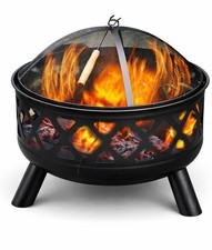 Garden Fire Pit Fire Bowl Wood burner BBQ Camping Outdoor Heater Mesh Guard 61cm