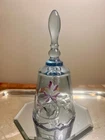 Fenton Blue  Opalescent Glass Bell Hand Painted Artist Signed W/Fenton Sticker