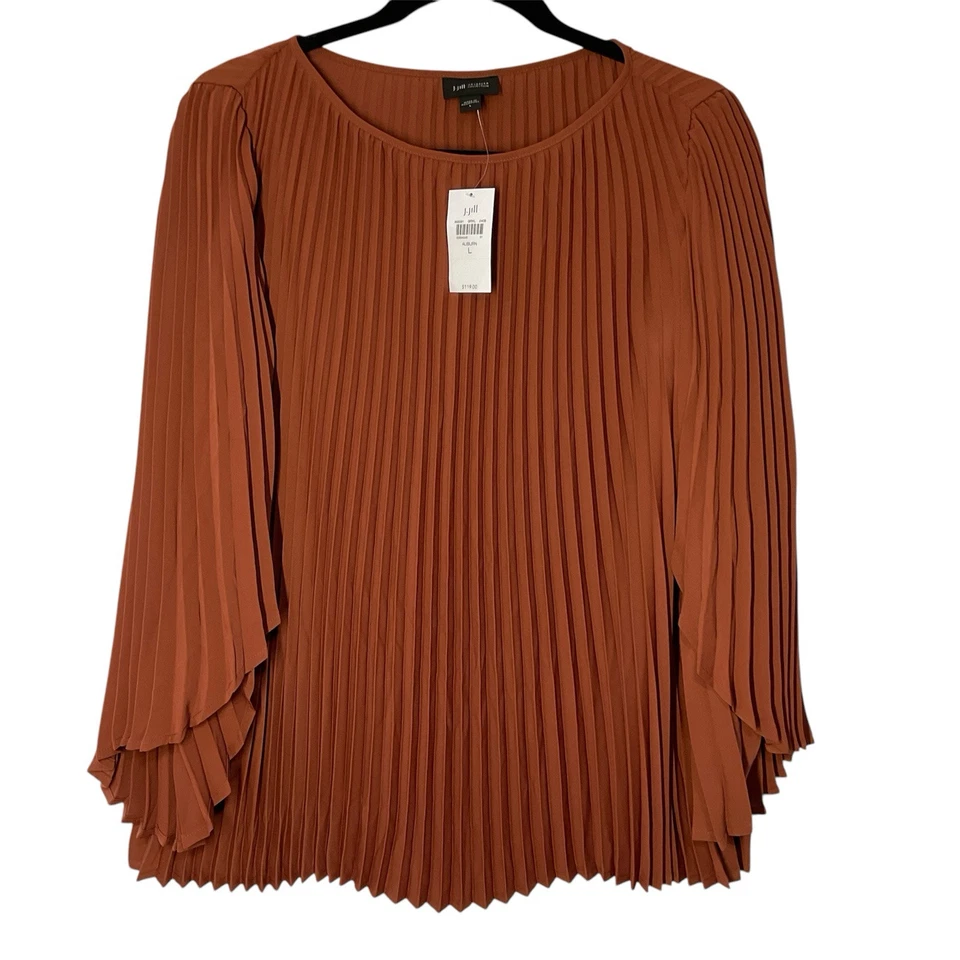 J. Jill Mujer Wearever Cuello Barco Plisado Top Mangas Tulipán Castaño Rojizo Grande NUEVO Foto 2 de 4