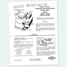 Briggs And Stratton 3Hp Engine 82900 To 82996 Operating Manual Operators Points