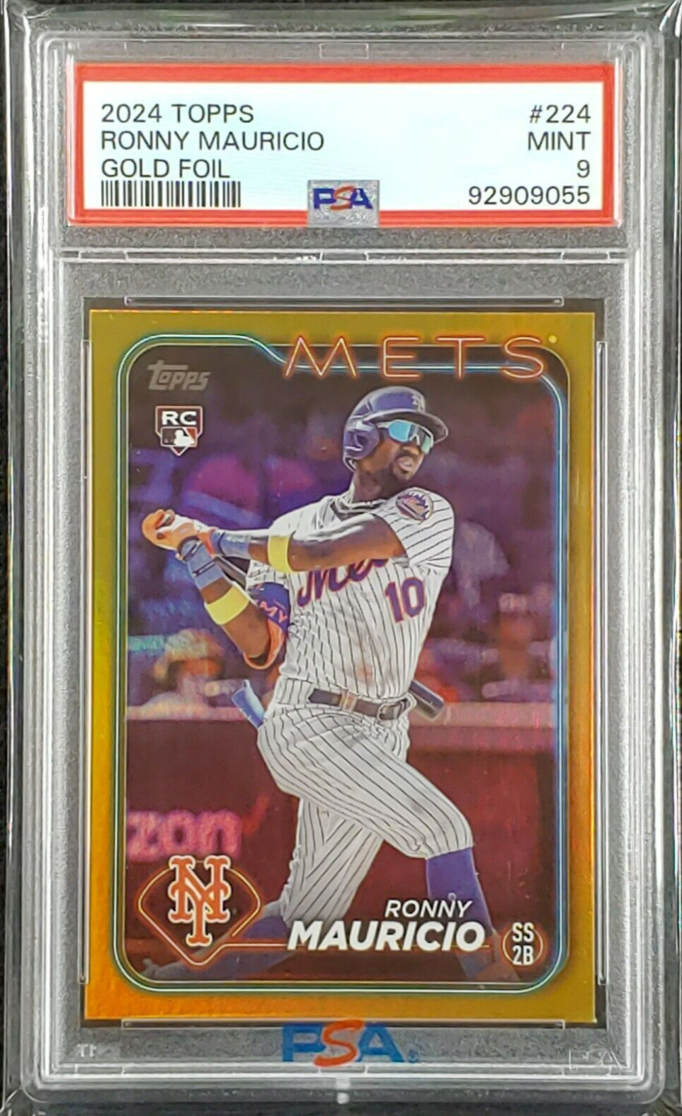 Ronny Mauricio 2024 Topps Series 1 Gold Foil RC #224 PSA 9 NY. Mets &Bonus Cards