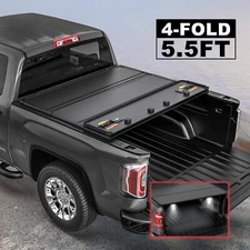 5.5FT Bed 4-Fold Hard Tonneau Cover For 2015-2025 Ford F150 Truck w/ Led Lamp