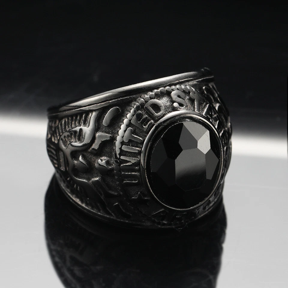 New Multicolor CZ United States Army Black Signet Ring Stainless Steel Size 7-13 - Image 4 of 4