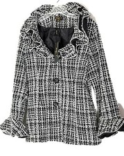 Jerry T Women's Black Plaid Ruffle Tweed Jacket Xl Extra Large New Nwt