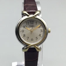 Timex Pleasant Street Watch Women 25mm Silver Gold Tone Leather Band New Battery