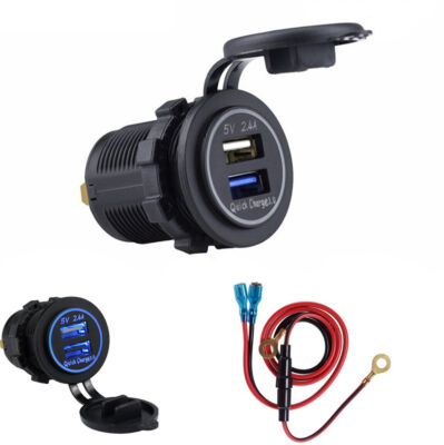 Car Marine Dual USB Power Outlet Quick Phone Charger 2.4A with Waterproof Cover