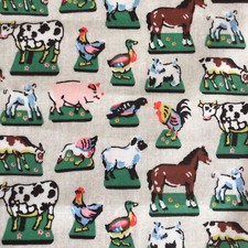Cath Kidston Vintage Print Farmyard Animals Oilcloth Fabric Remnant Material