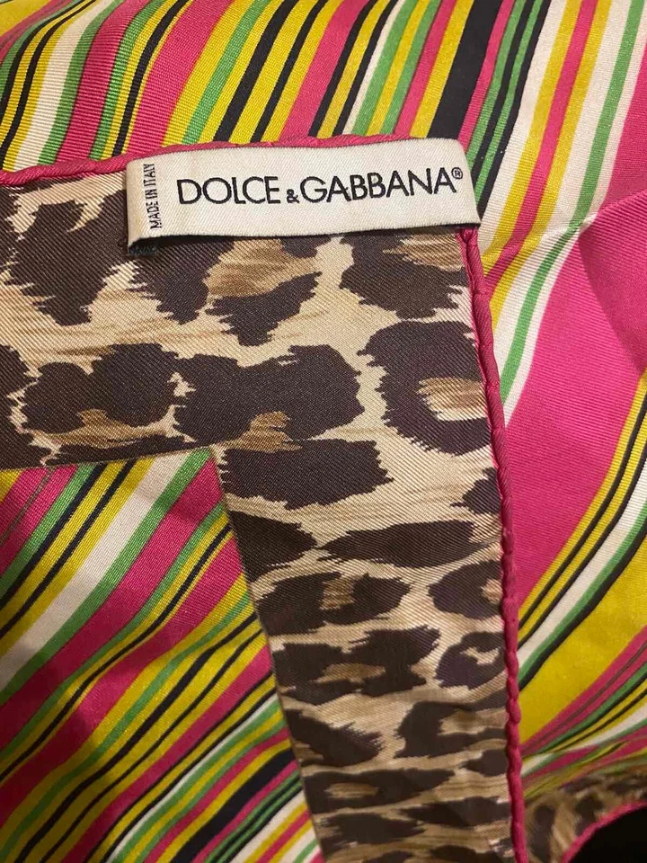 Dolce & Gabbana Gavroche Bufanda de Seda Estampado Animal Rayas Brillante Multicolor Foto 2 de 4