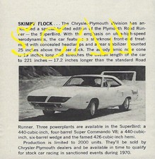 1970 Plymouth Road Runner Superbird Vintage Magazine Article Ad 440 Six Packhemi