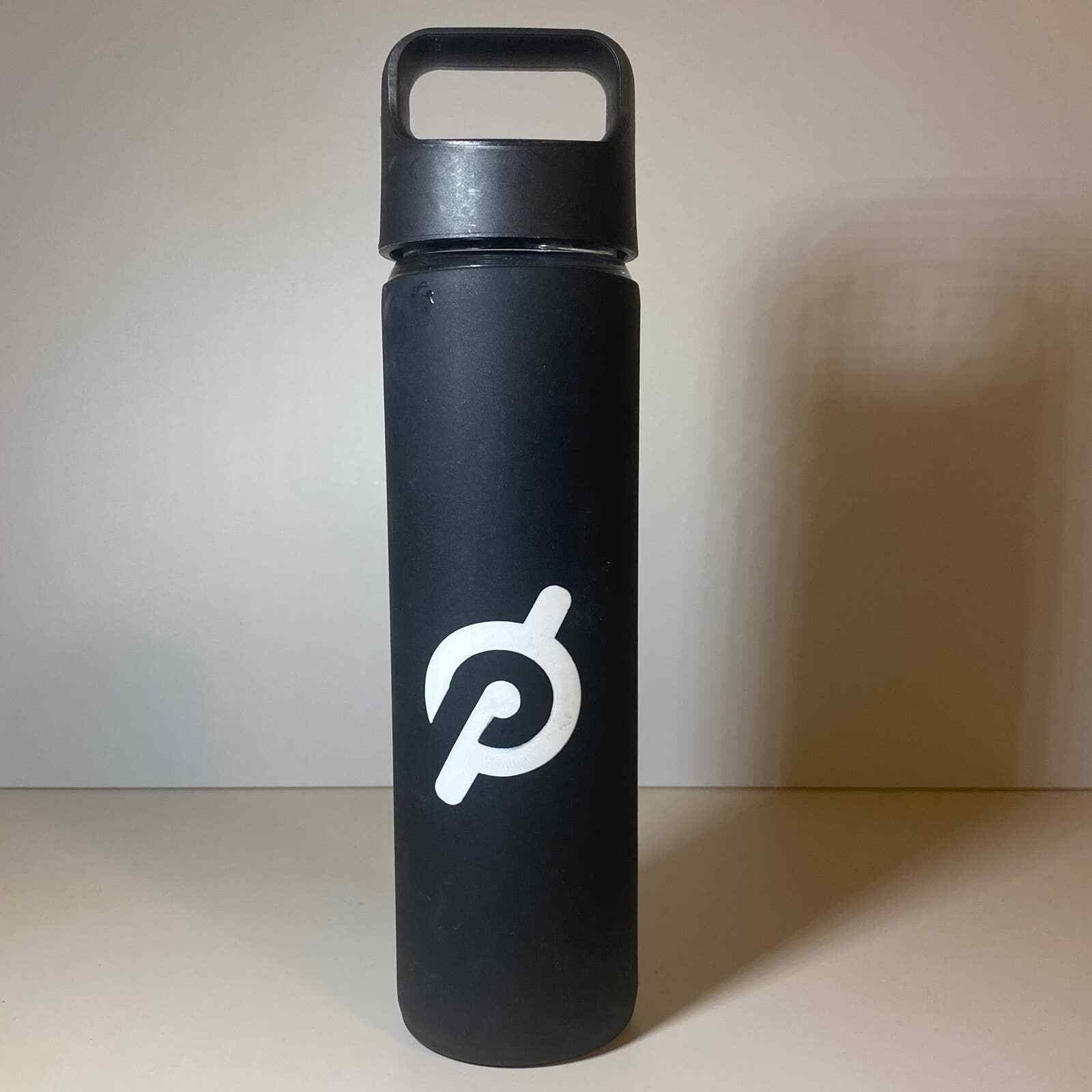 Peloton Glass Water Bottle Silicon Rubber NonSlip Grip Black ScrewOn