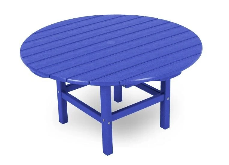 Mesa de centro POLYWOOD 38 pulgadas azul con acento redondo exterior en puerta patio duradera Foto 3 de 3