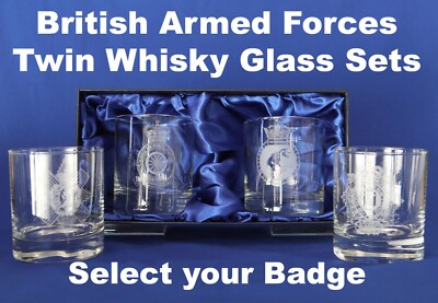 UK Military Army, Royal Navy & RAF Twin Whisky Tumbler Gläser in seidengefütterter Box