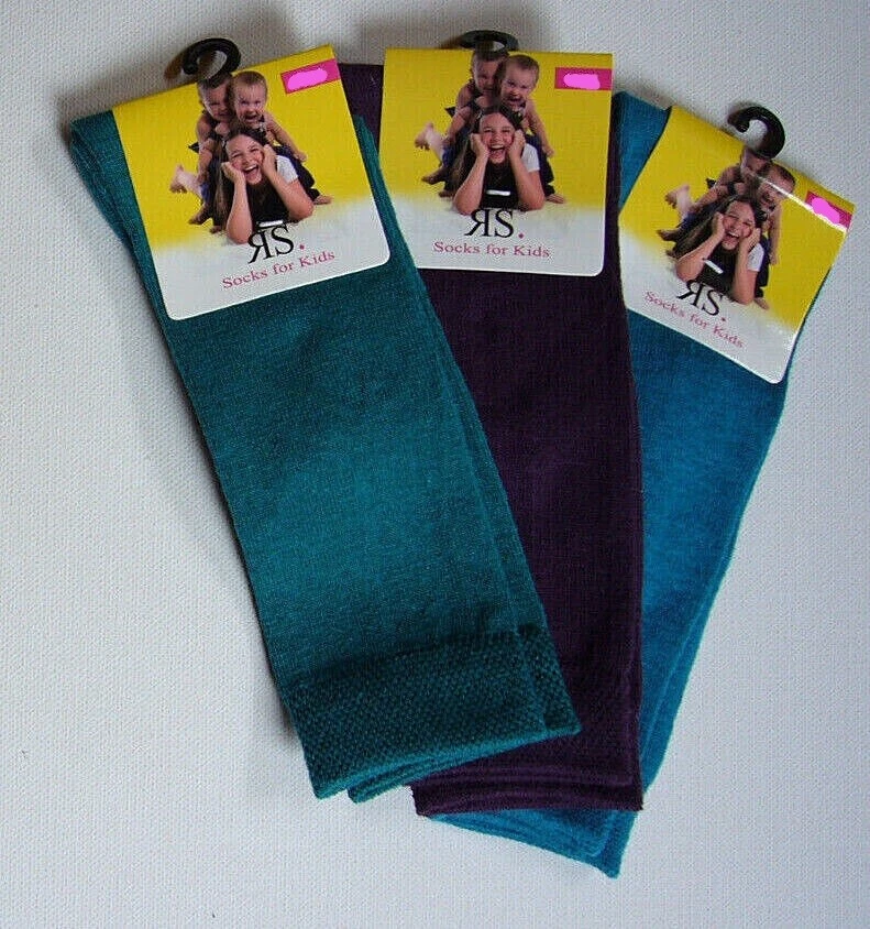 STRUMPF RIESE 6 Paar Kinder Kniestrümpfe einfarbig grün/lila/türkis Gr.27/30 Boy/Girl (21029)