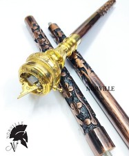 Designer Hand Carved Walking Cane Stick Wooden Compass Brass Handle Unique Gift