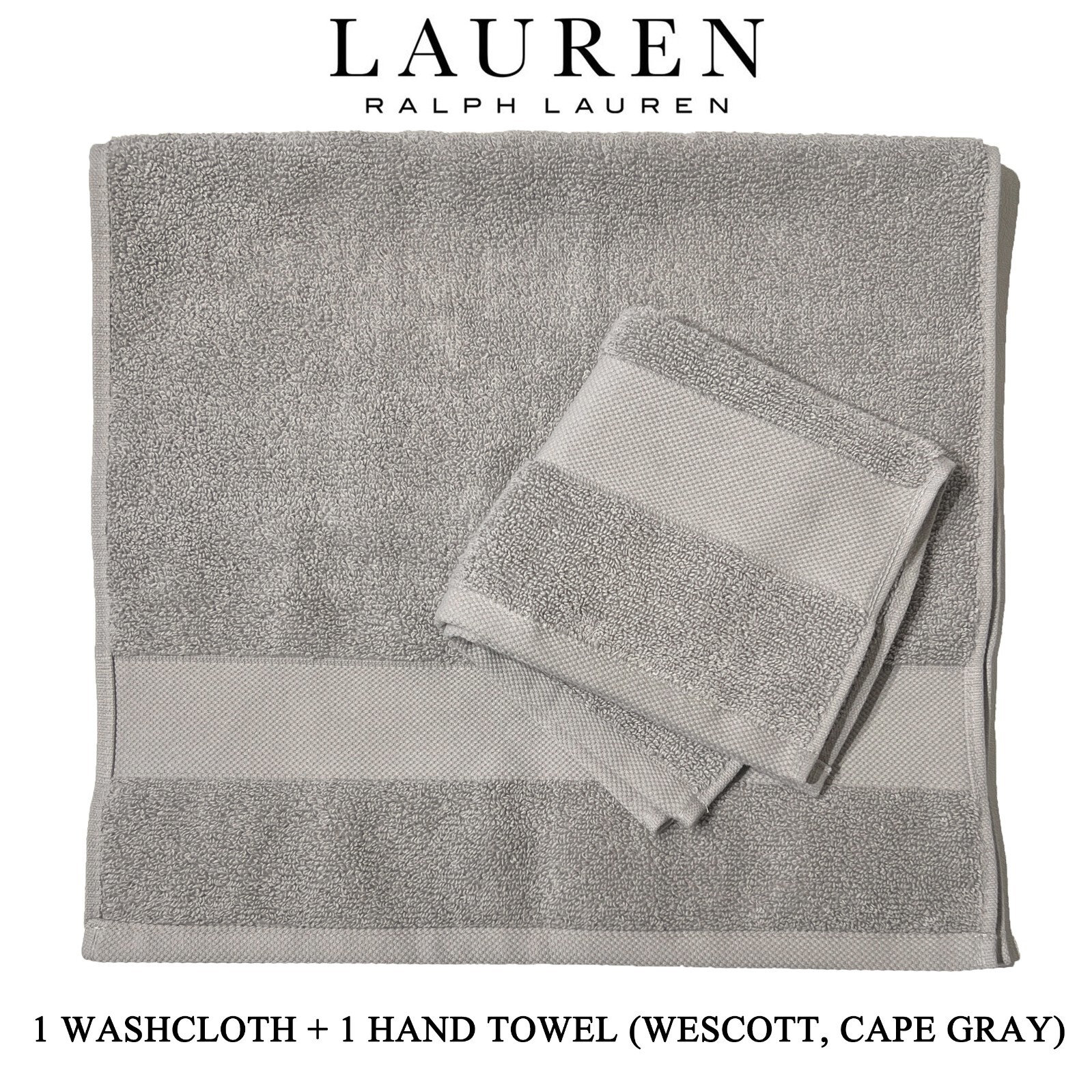 New Ralph Lauren 1 Hand Towel + 1 Washcloth 100 Cotton Wescott Cape