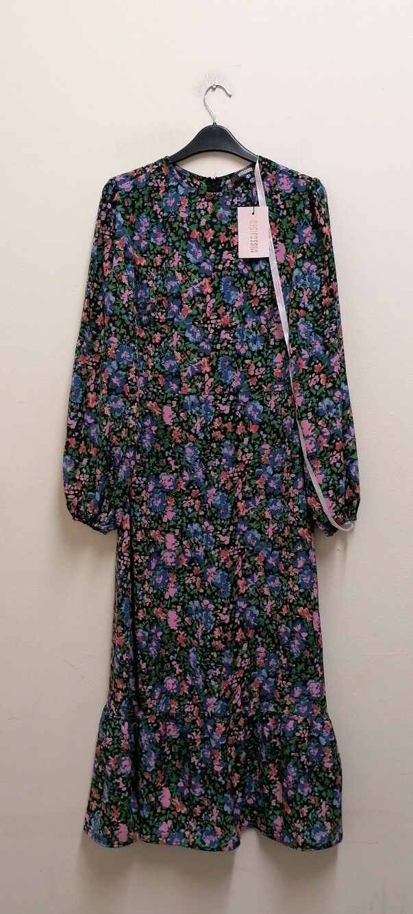 Long Sleeve Ruffle Hem Midi Smock Dress 