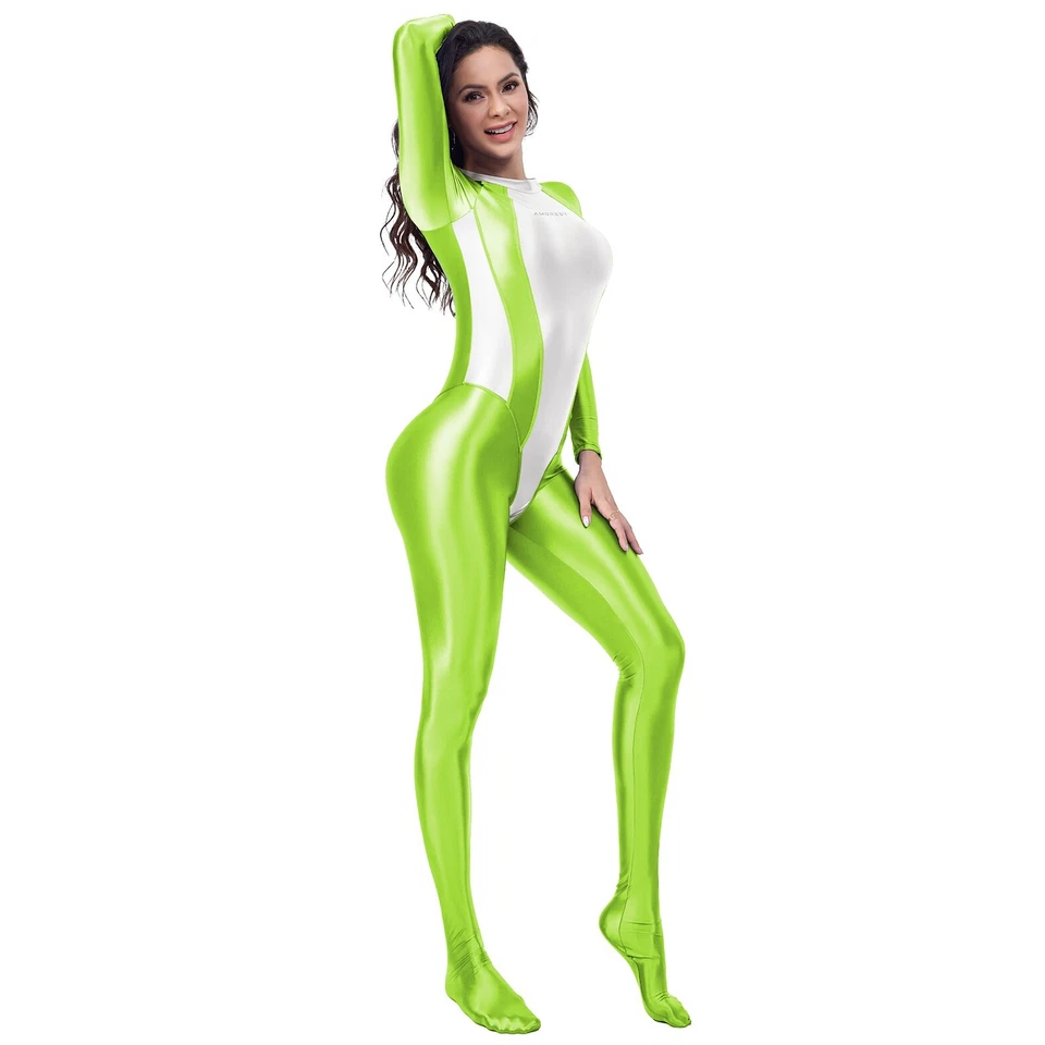 Macacão AMORESY Feminino Uma Peça Óleo Brilhante Body Yoga Leggings Novo - Imagem 3 de 4