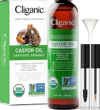 	Cliganic USDA Organic Castor Oil Pure + Eyelash Kit For Hair & Skin Cold Pre...