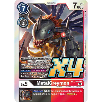 4x MetalGreymon BT12-068 Rare Across Time NM Digimon CCG