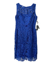 Adrianna Papell Blue Lace Sheath Cocktail Party Dress Sleeveless Size 6 NWT