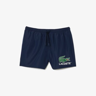 Lacoste Herren Badeshorts Quick-Dry Dunkelblau Größe M-XL Croc NEU