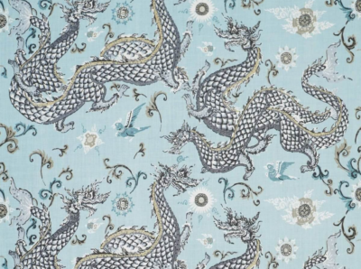 Jim Thompson Dragon Linen Print Fabric NEW PANLONG CELESTIAL Jim Thompson Dragon Linen Print Fabric NEW PANLONG CELESTIAL