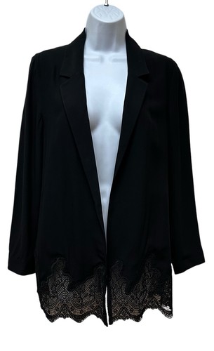 All Saints Black Aleida Lace Blazer Jacket Long Oversized US 4