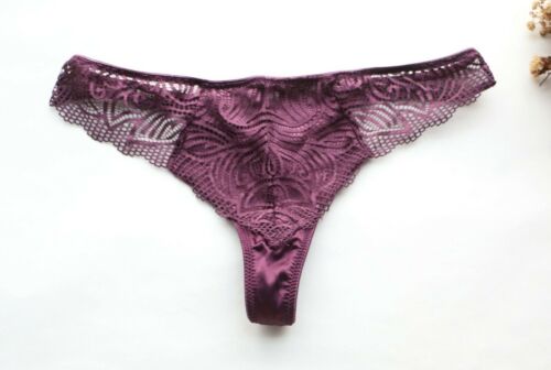 Women Sexy Thongs Mesh&Satin T-back Underwear Hipster G-string Panties Purple S - Picture 1 of 6