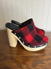 Woolrich “Journalist “ Mule Clog Flannel High Heel Ladies Size 6 US Nice Shape!