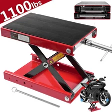 1100lbs Motorcycle Scissor Jack W/Safety Pin Lift Stand Wide Deck Hoist ATV Bike