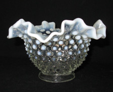 Vintage Fenton style French Opalescent Hobnail Ruffled Top Bowl