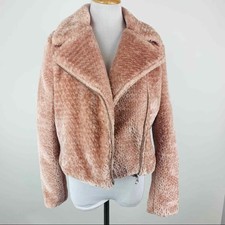Lulu’s Cozy Business Light Pink Faux Fur Moto Jacket Size Small