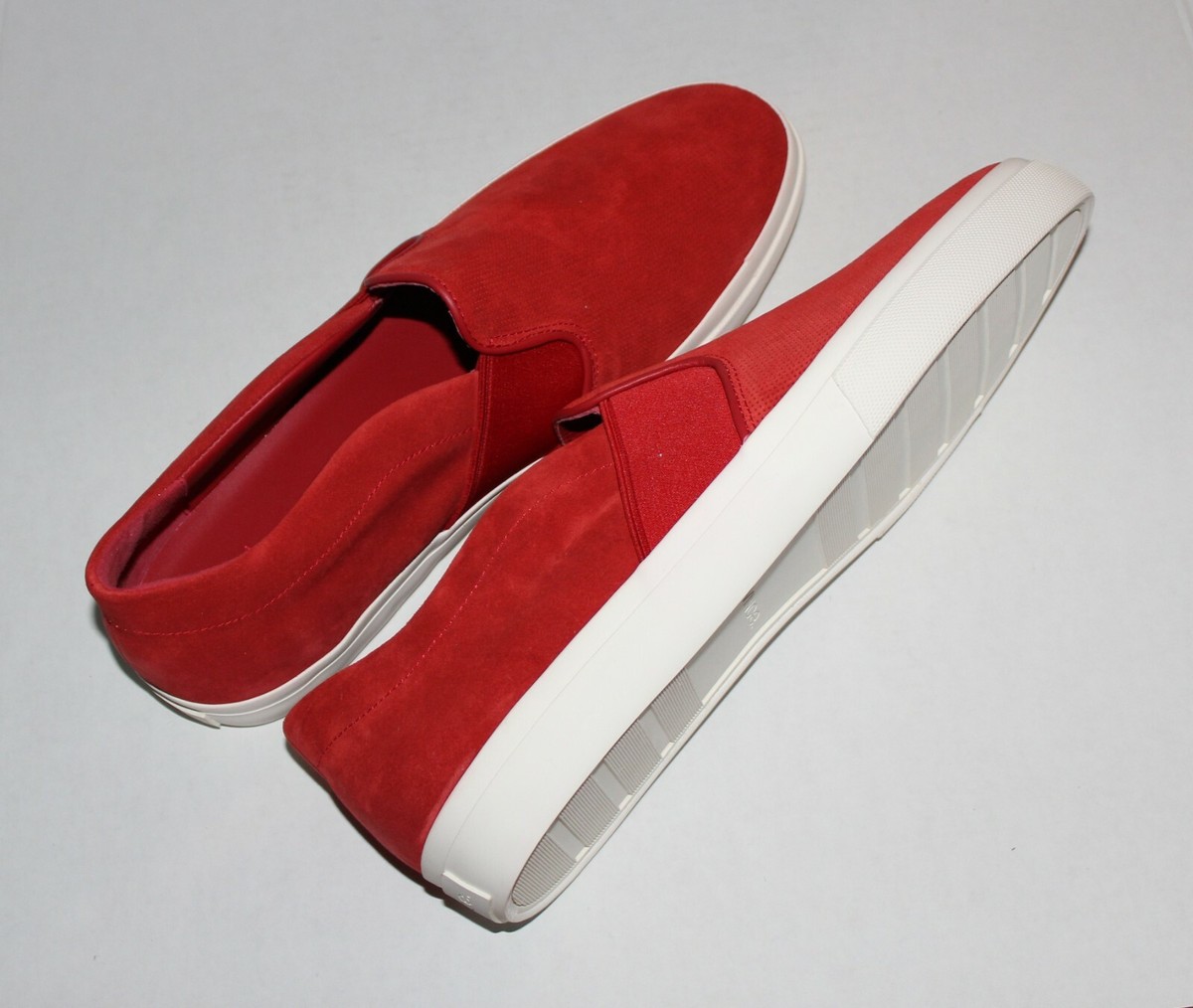 VINCE FENTON JASPER RED PERFORATED SUEDE SLIP ON SNEAKER US 