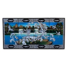 Asian wall decoration wood lacquer mural mother-of-pearl inlaid birds