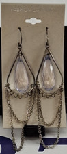 New Dangle Pierced Fashion Earrings Silver Metal W/ Lavendar Tear Drop US SHIP