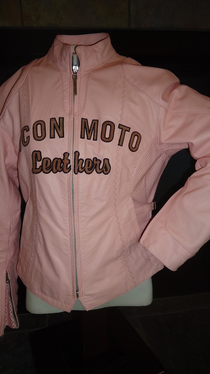 ICON Moto Leathers XS Motorcycle Jacket Pink Leather Full