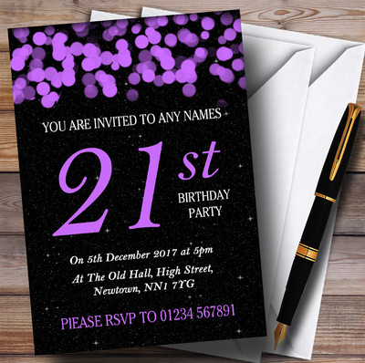 Lila Bokeh & Sterne 21. personalisierte Geburtstag Party Einladungen